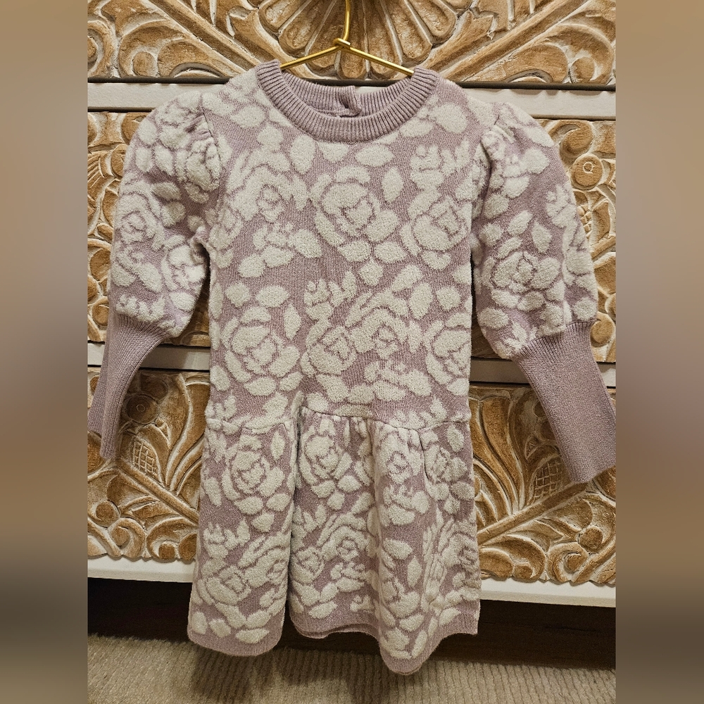 Janie and Jack Lavender and Cream Floral Knit Sweater Dress